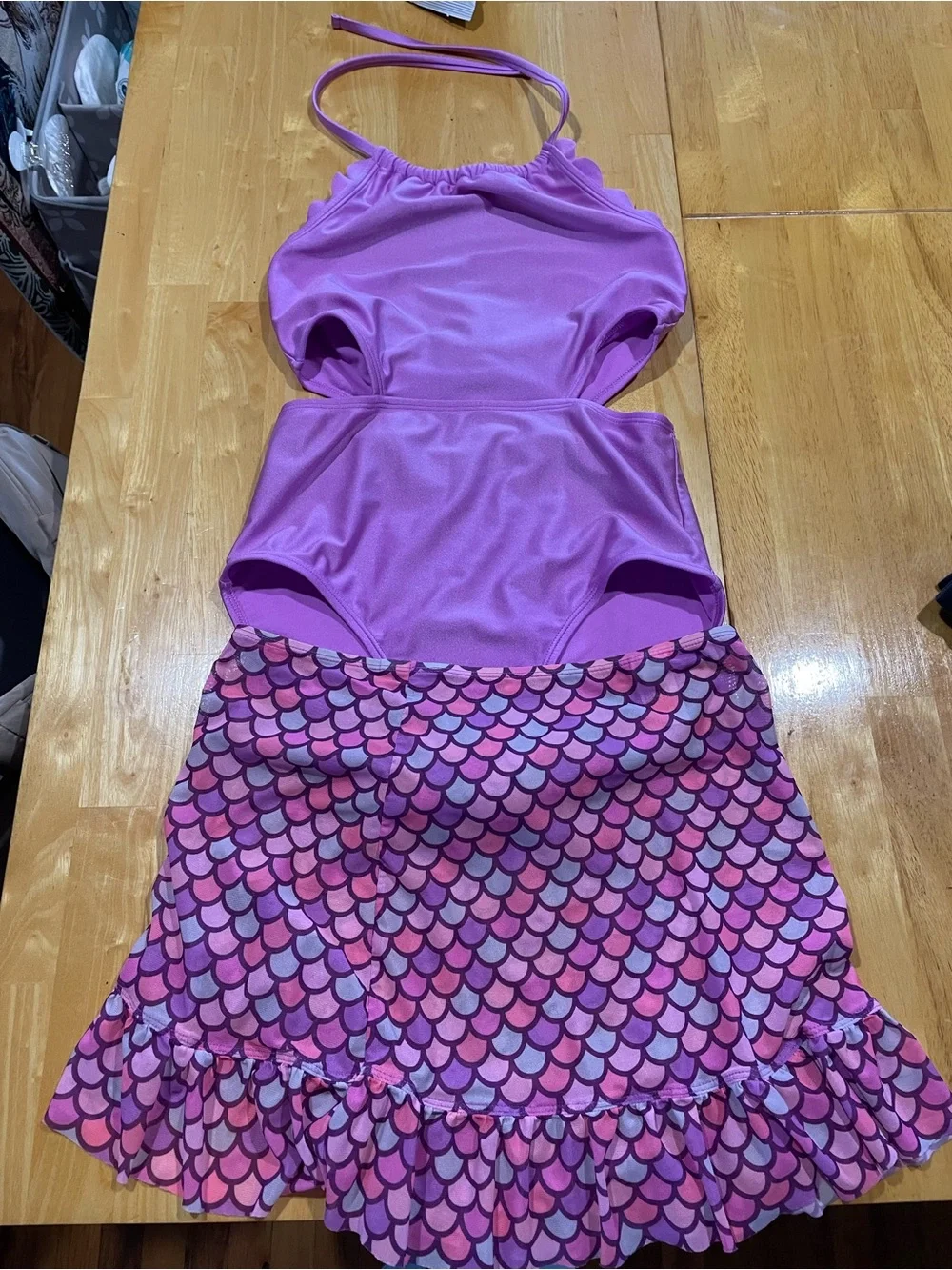 Girls Pink Mermaid-Print Swim Suit Set